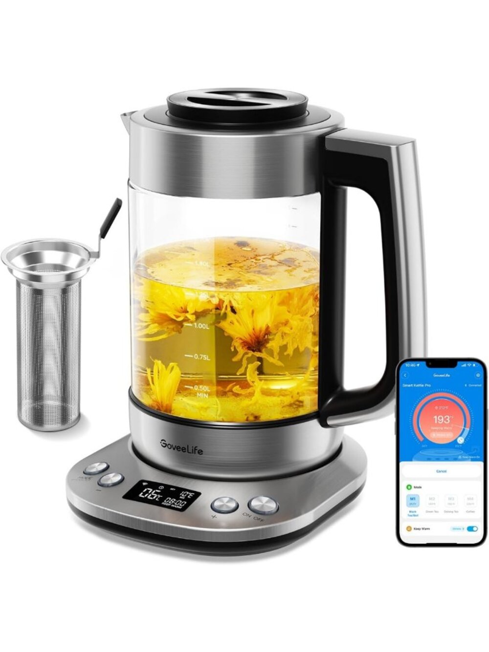 Smart Electric Kettle & Tea Infuser for Loose Leaf, 1.7L Stainless Steel